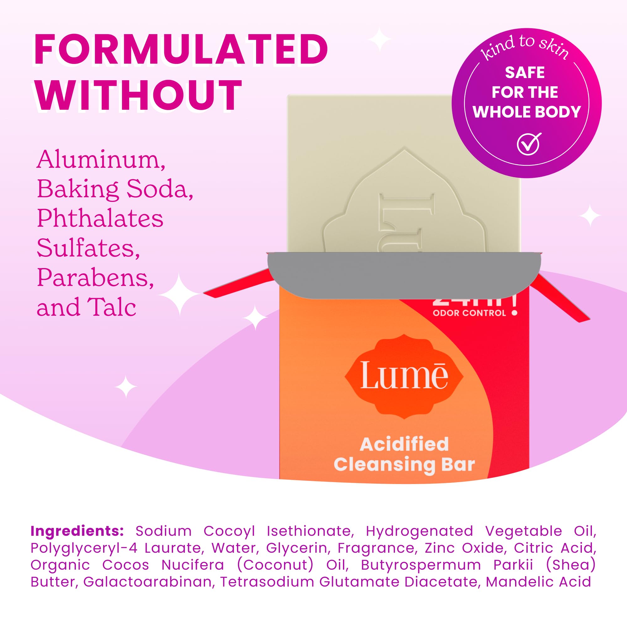 Hand holding Lume bar to show 5 oz scale and long-lasting benefit