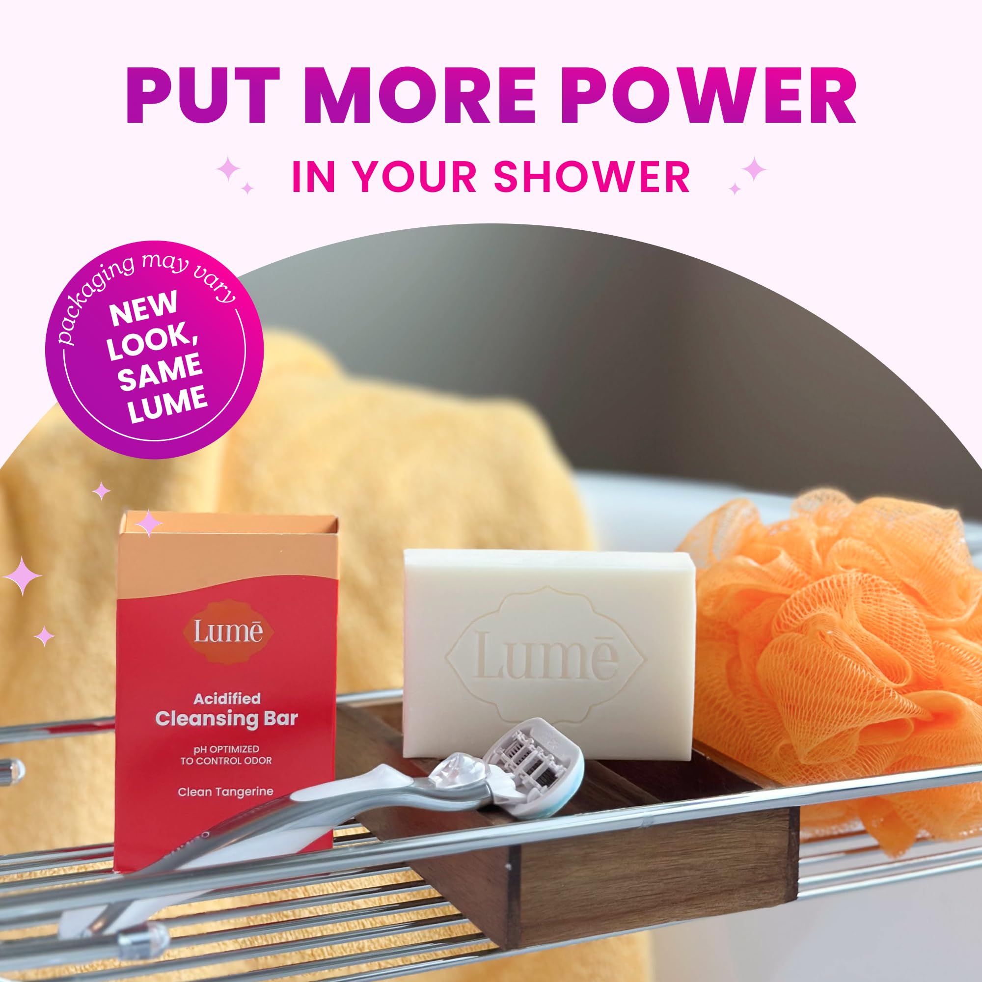 Lume Clean Tangerine bar on bathroom counter evoking bright daily ritual