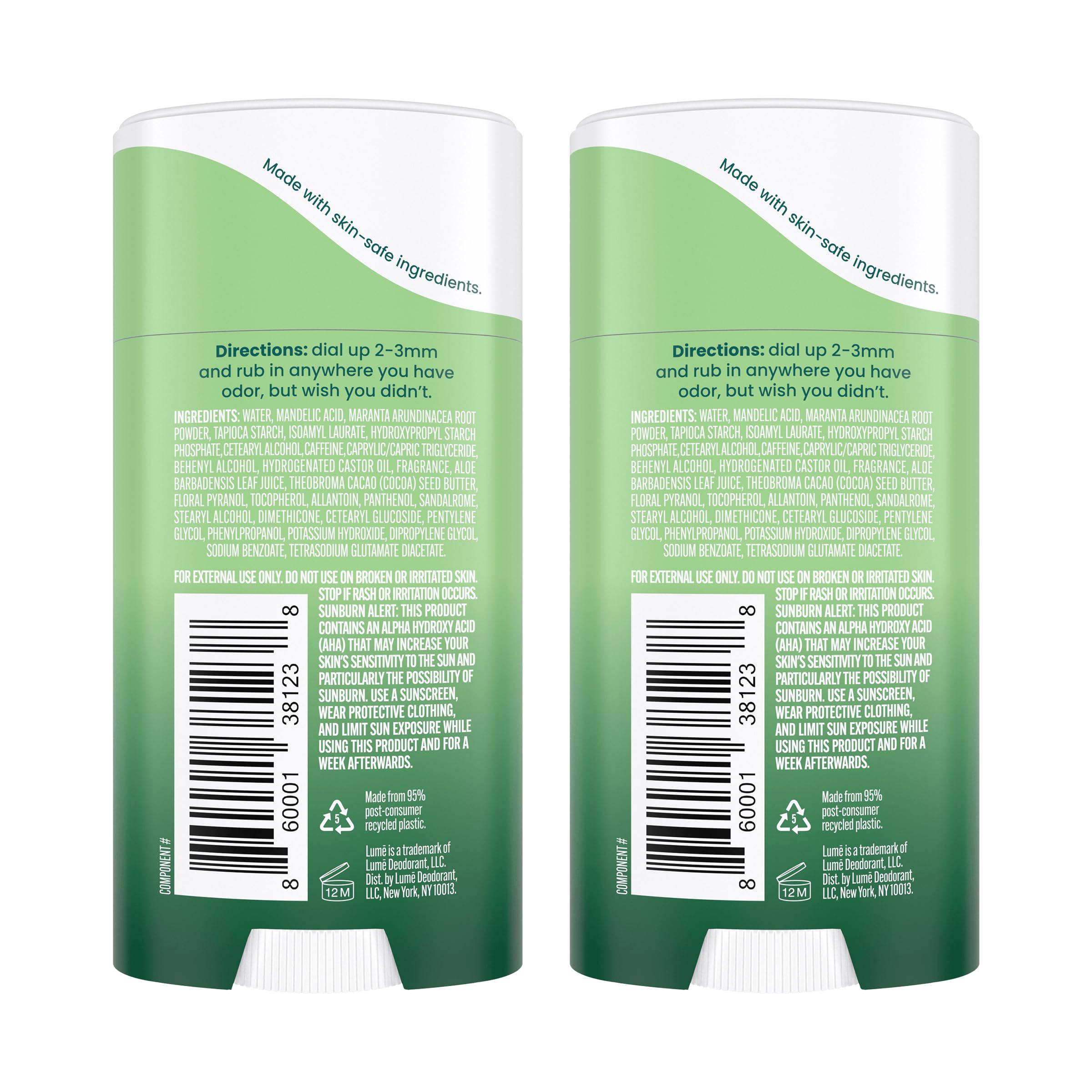 Lume cream stick texture close-up highlighting smooth, spreadable formula benefit
