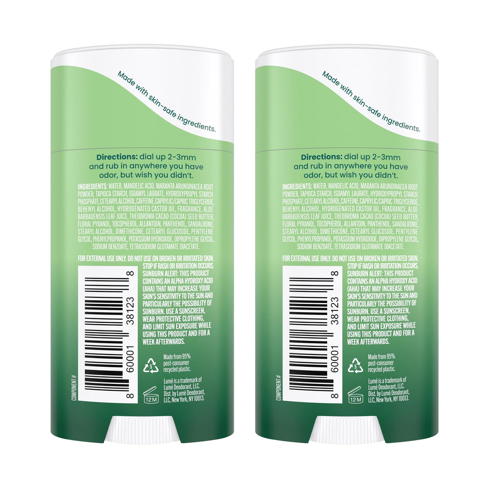 Lume cream stick texture close-up highlighting smooth, spreadable formula benefit