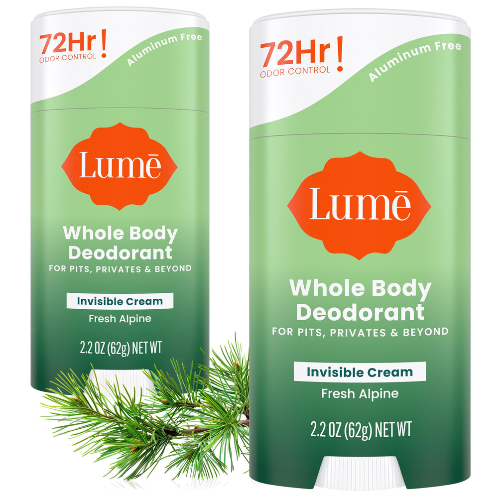 Lume Fresh Alpine front packaging showing two cream sticks and product benefit