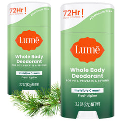 Lume Fresh Alpine front packaging showing two cream sticks and product benefit