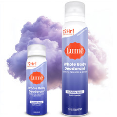 Lume front packaging of Soft Powder bottle showing clear spray and scent