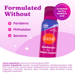 Person applying Lume underarm spray for discreet sweat control