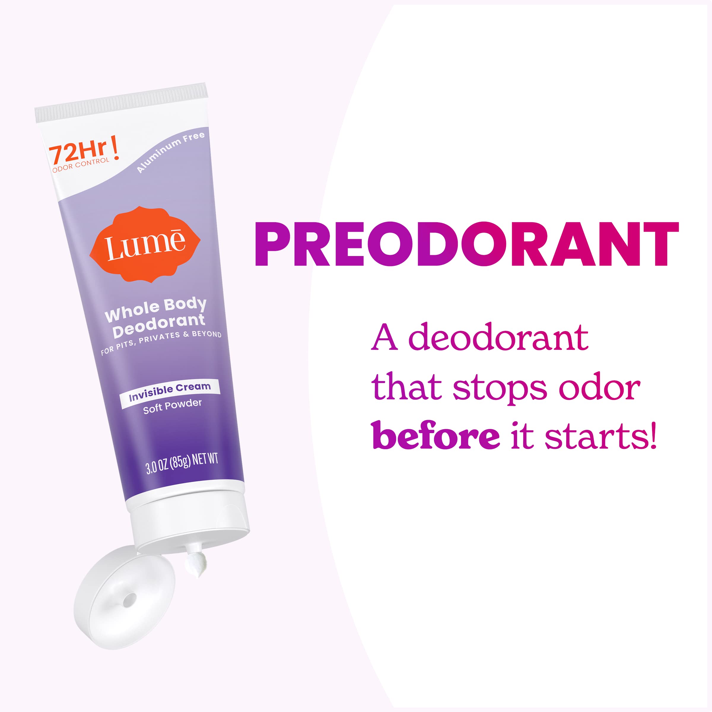 Applying Lume to foot highlighting odor control in toes and sole for fresh feet
