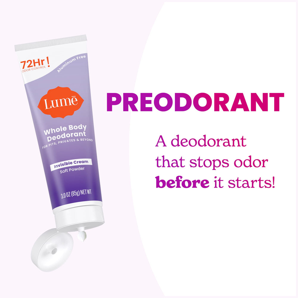 Applying Lume to foot highlighting odor control in toes and sole for fresh feet