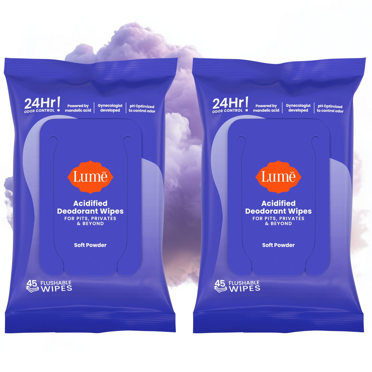 Lume front packaging showing soft powder scent and benefits