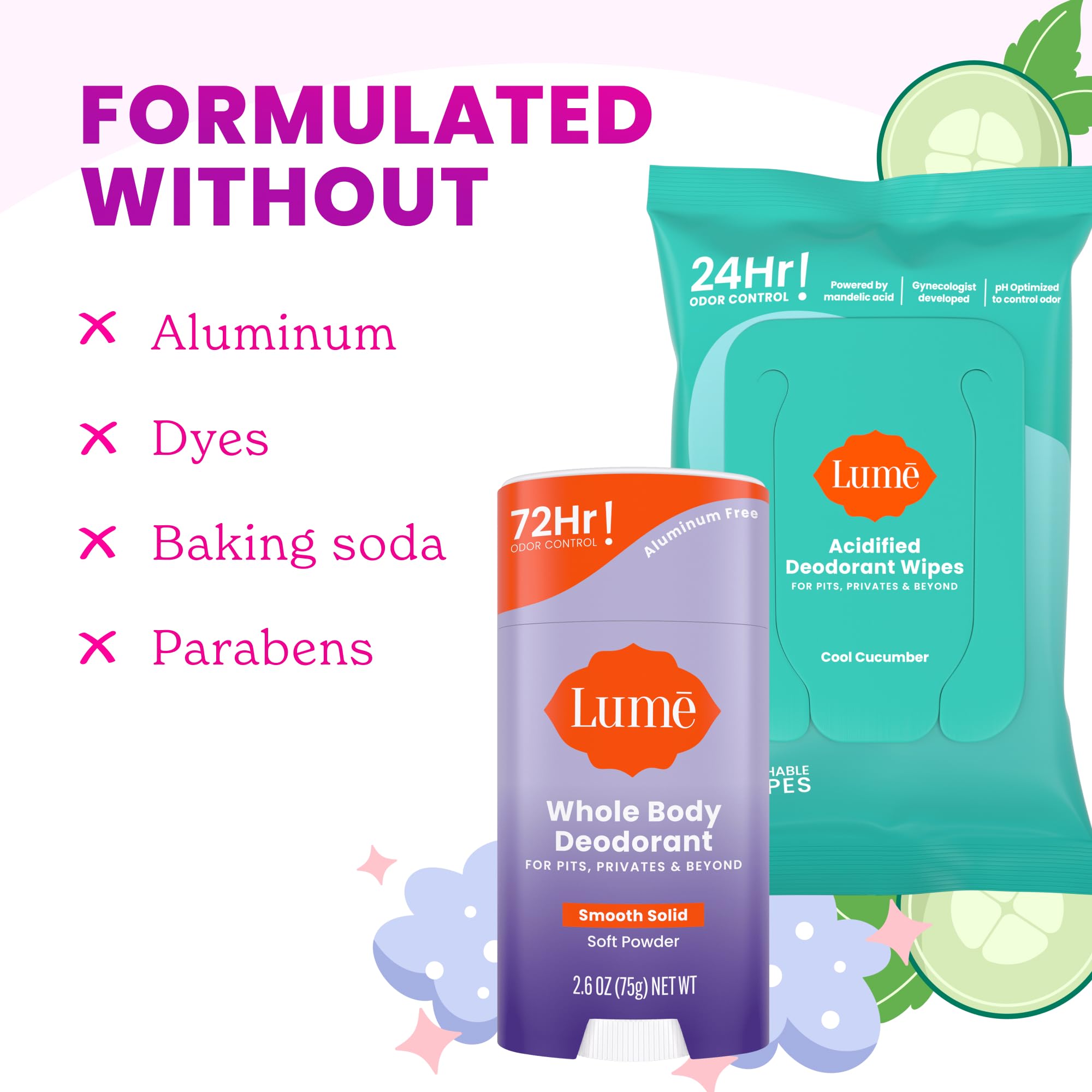 Lume stick applied to underarm demonstrating smooth glide benefit