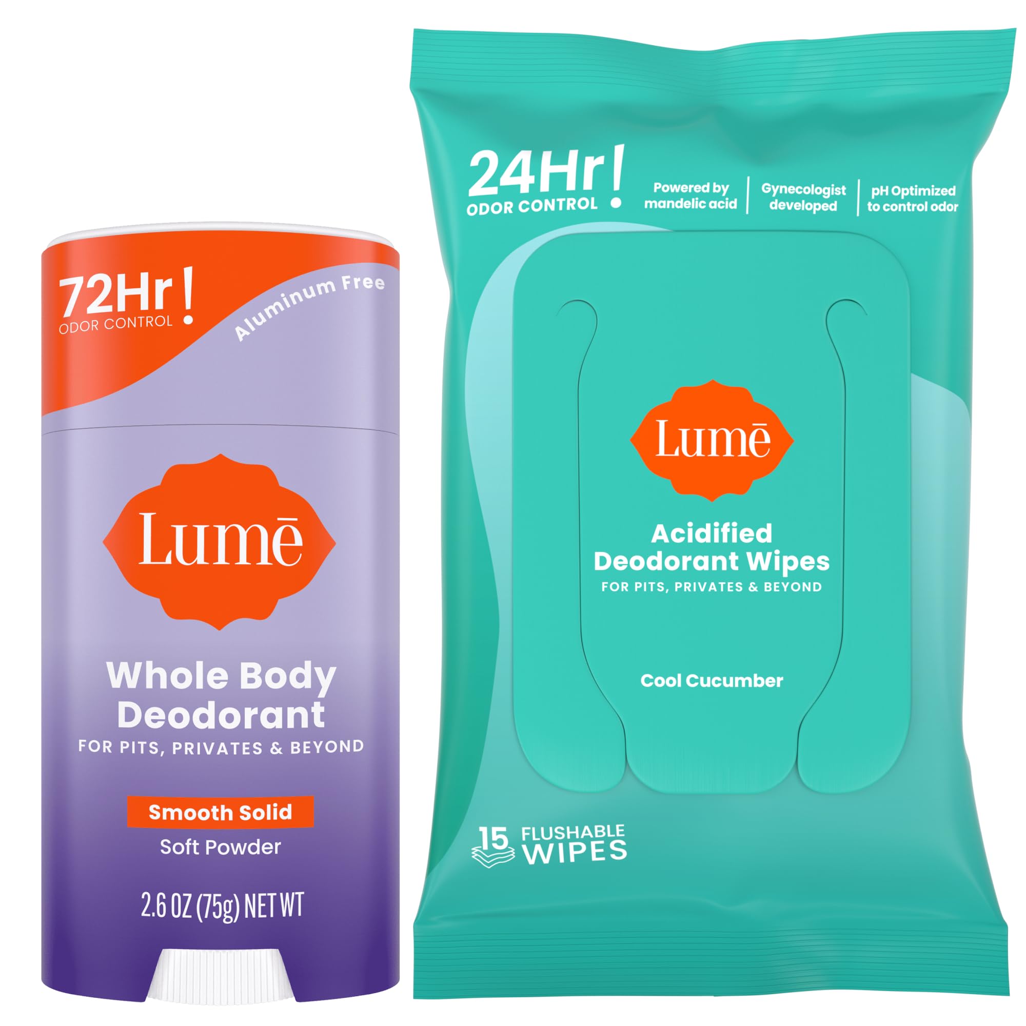 Lume stick front packaging showing powder scent and benefits