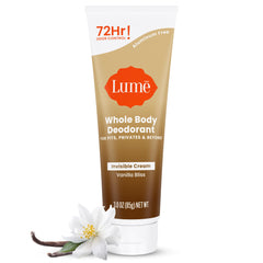 Lume Vanilla Bliss front tube showing product and scent benefit
