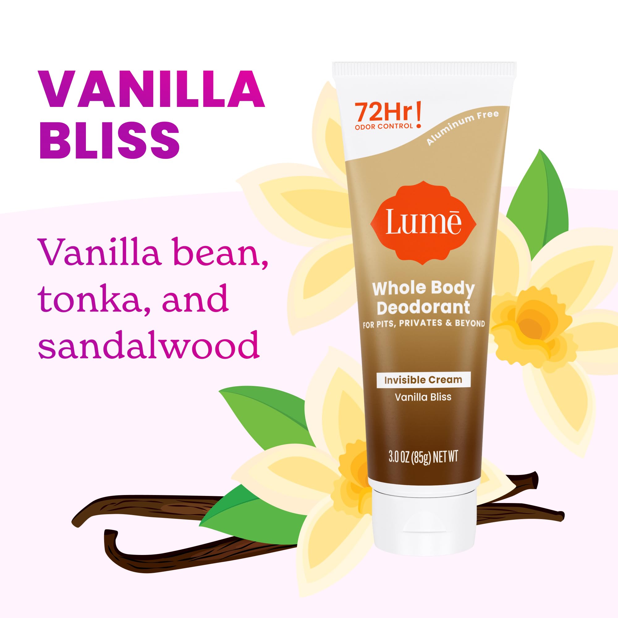 Lume Vanilla Bliss cream texture swirl showing smooth absorbency benefit