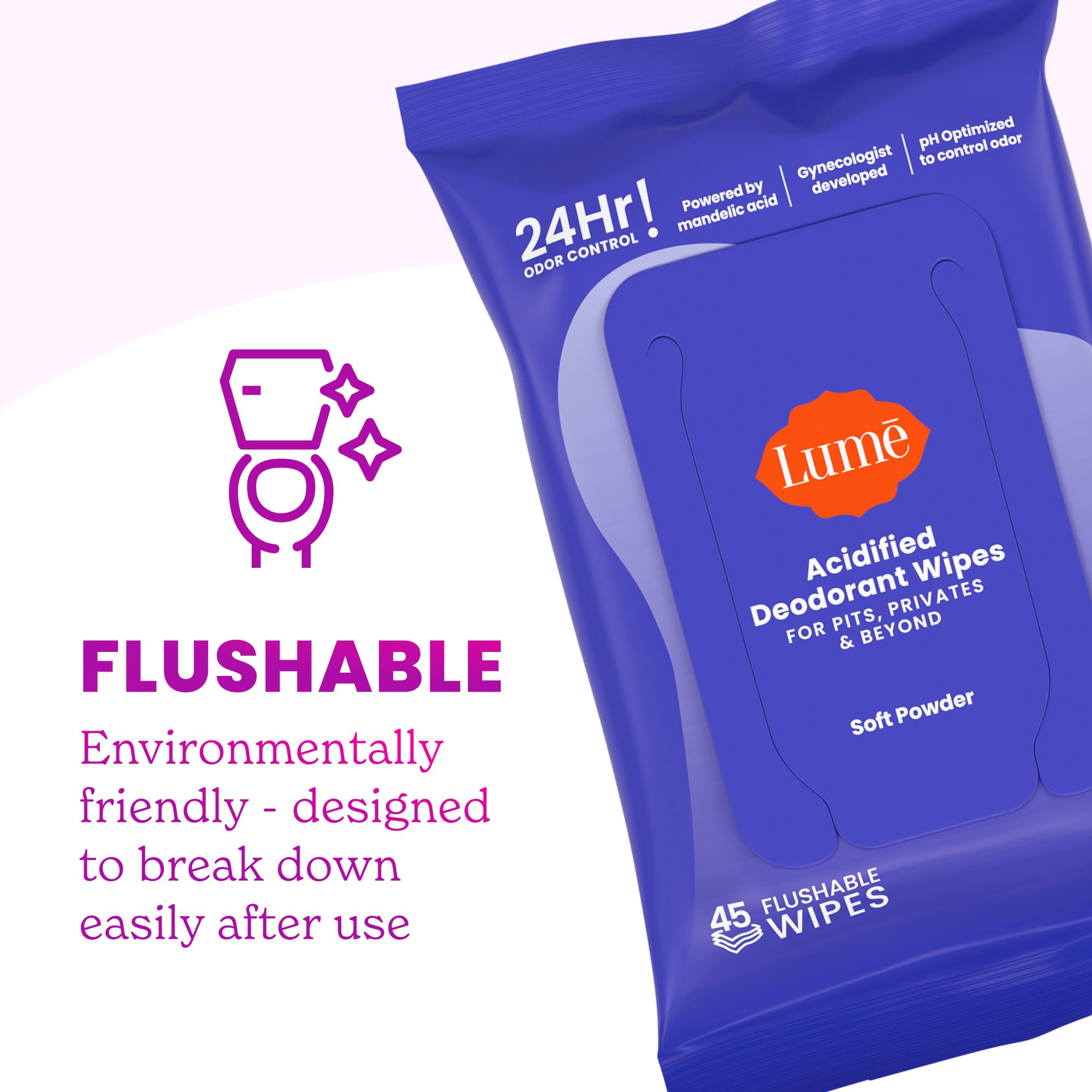 Lume wipe used in intimate area demonstrating safe, hypoallergenic care