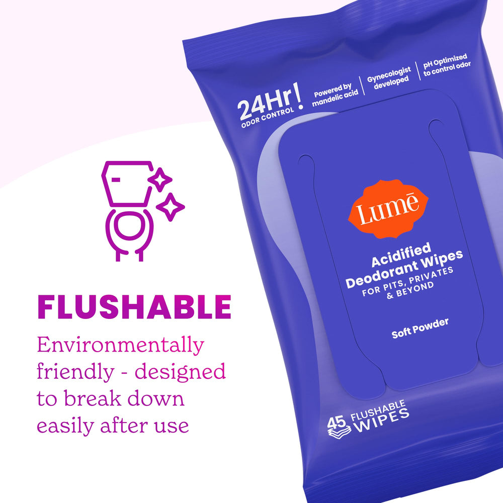 Lume wipe used in intimate area demonstrating safe, hypoallergenic care