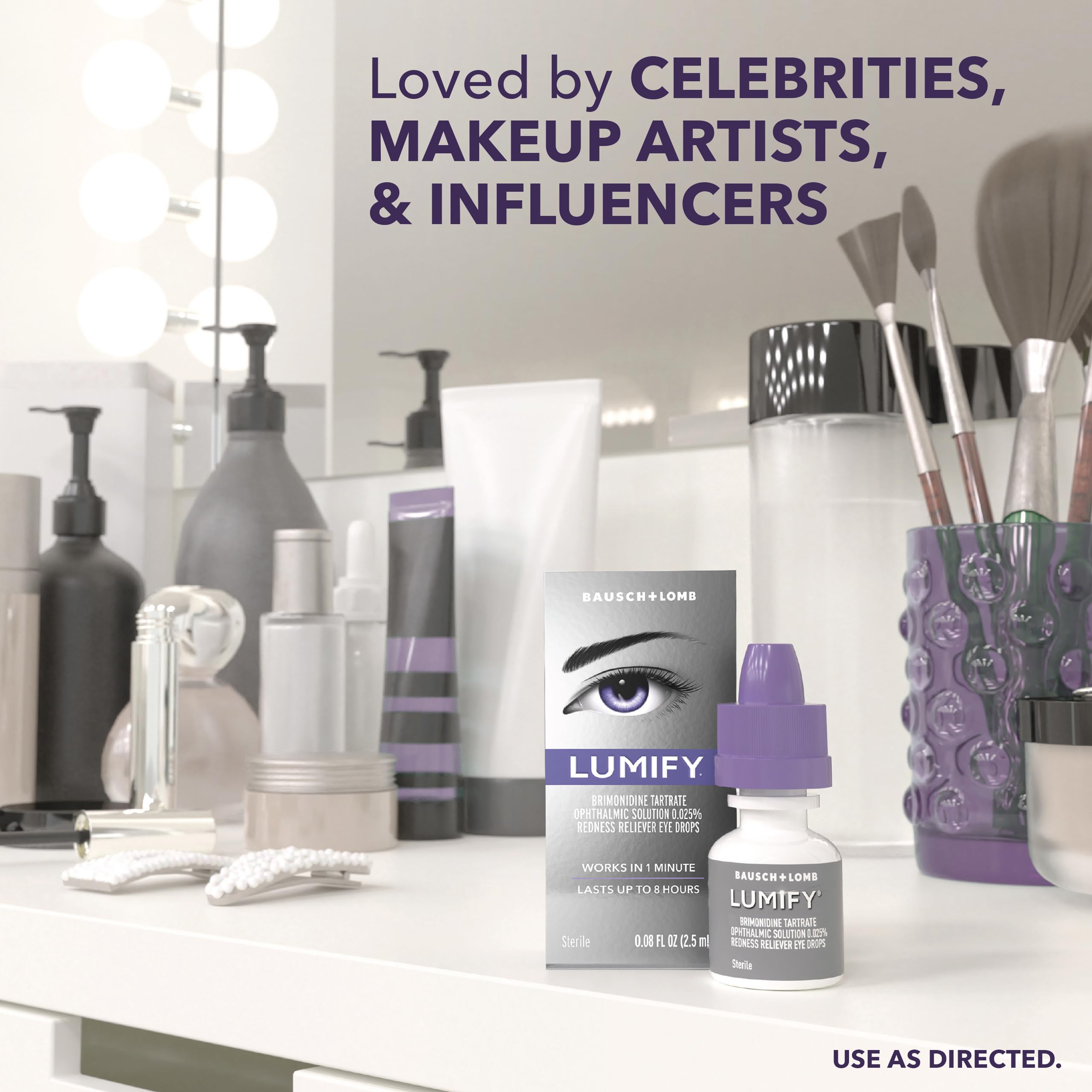 LUMIFY lifestyle shot of woman using drops to brighten eyes