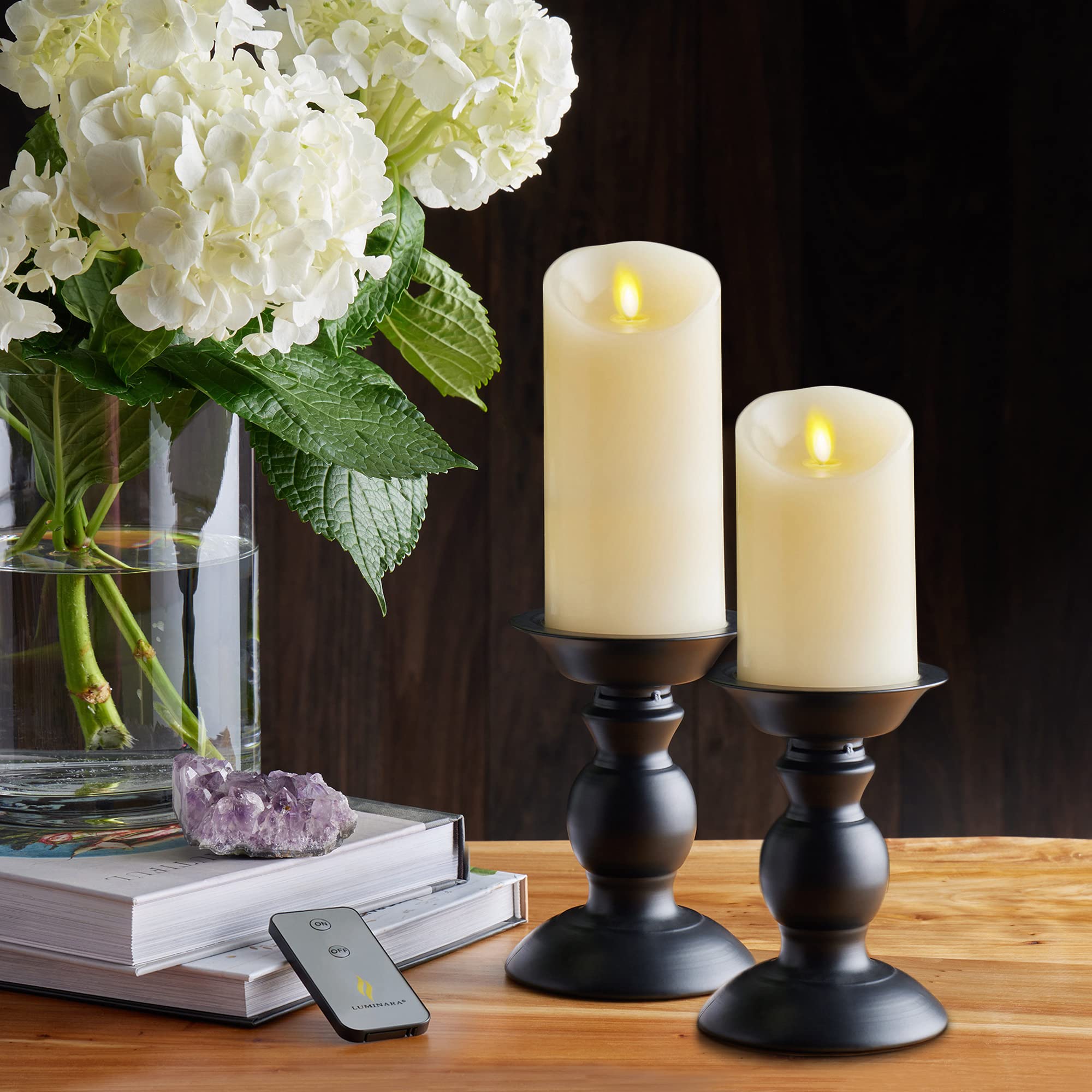 Luminara close-up of pillar top texture highlighting real wax detail and authenticity