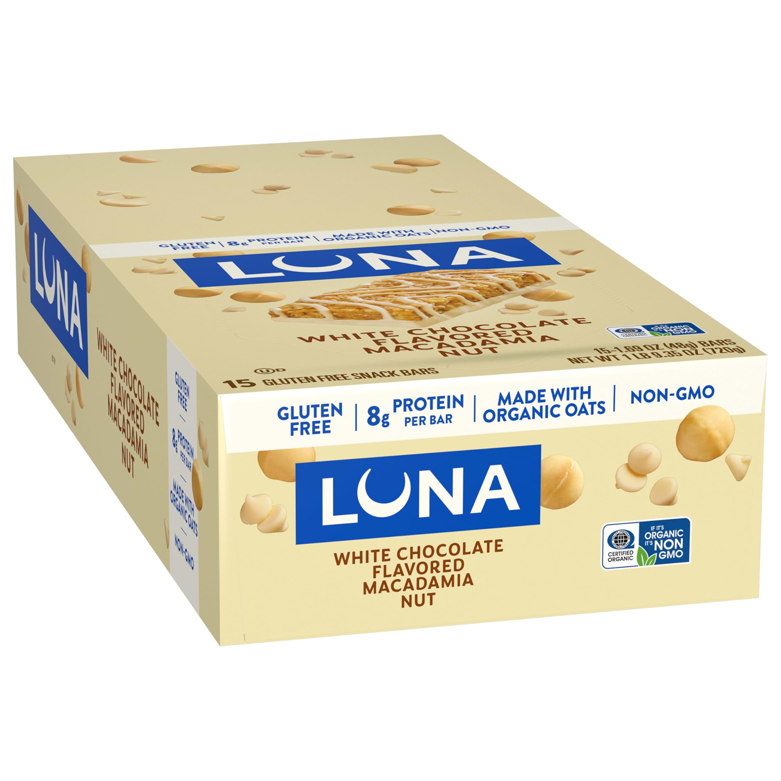 Luna Bar on a breakfast table with fruit suggesting quick morning nourishment