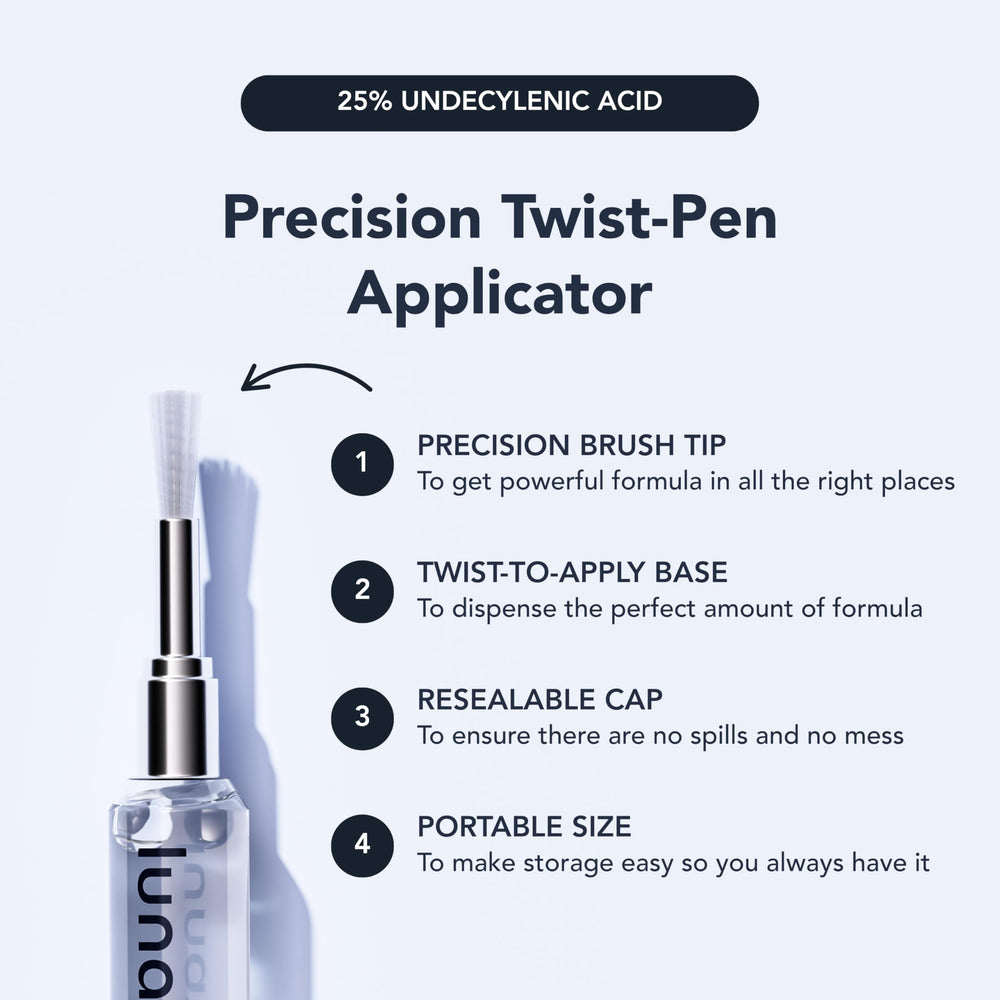 lunavia applicator in use between toes for targeted athlete's foot relief