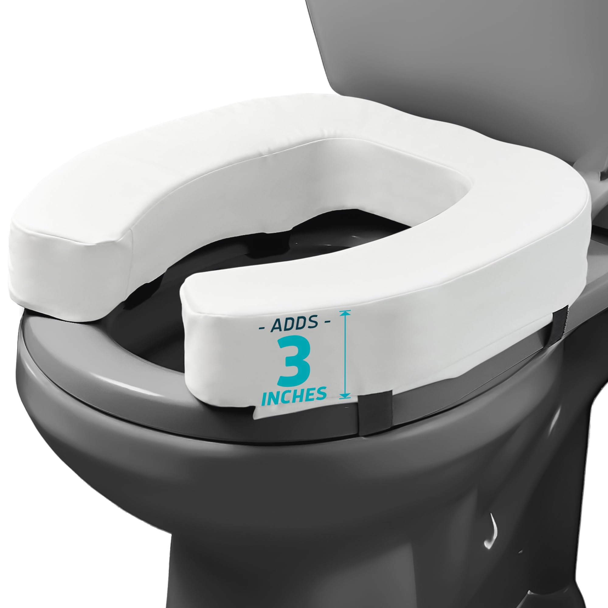 Lunderg front view of padded toilet riser showing added height and stable profile