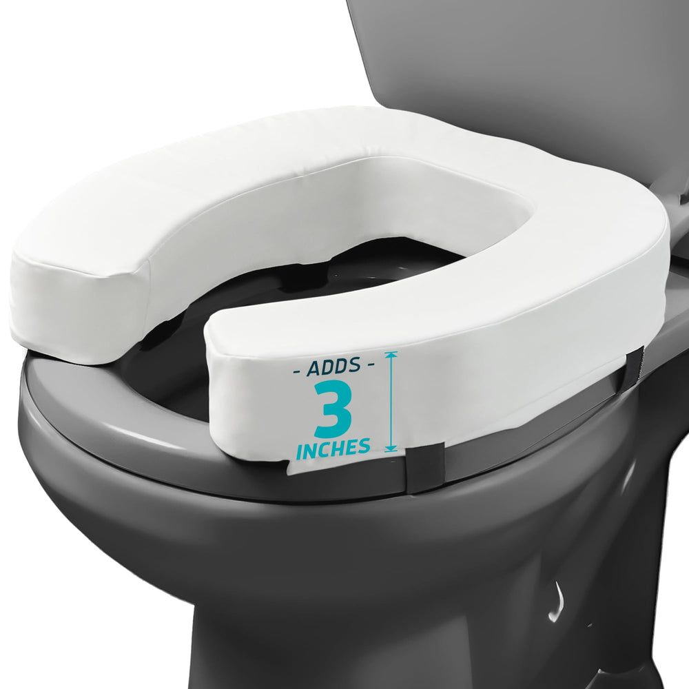 Lunderg front view of padded toilet riser showing added height and stable profile