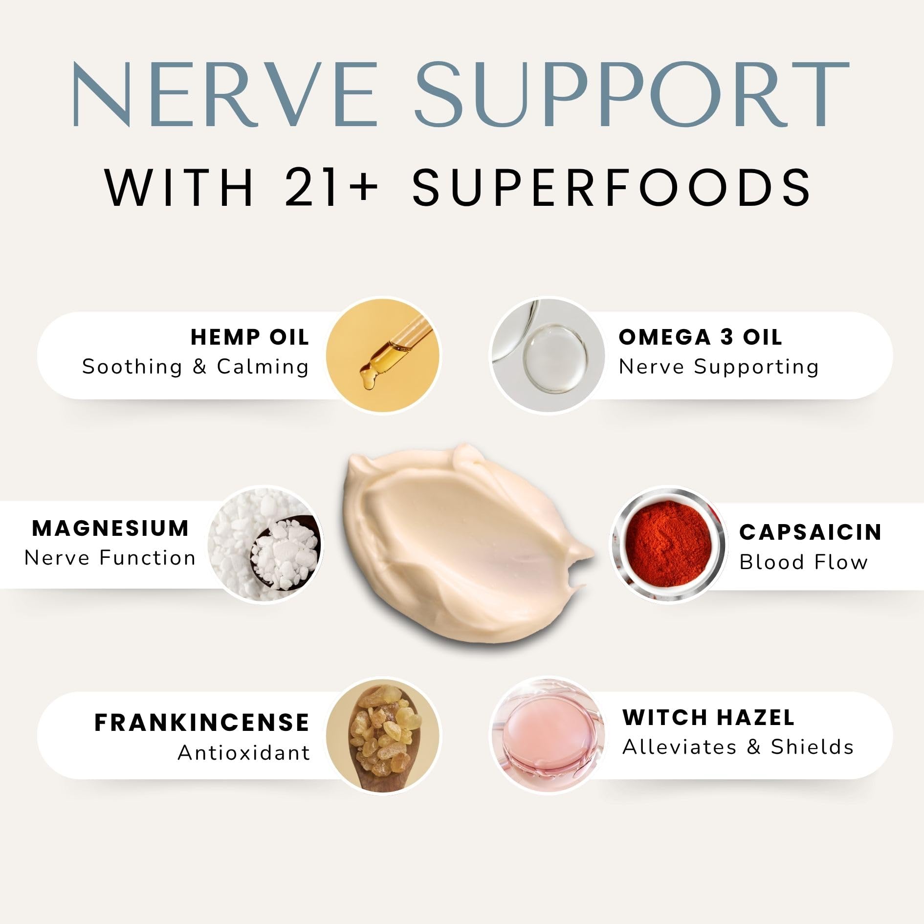 Lune nerve balm cream texture closeup highlighting fast absorption benefit