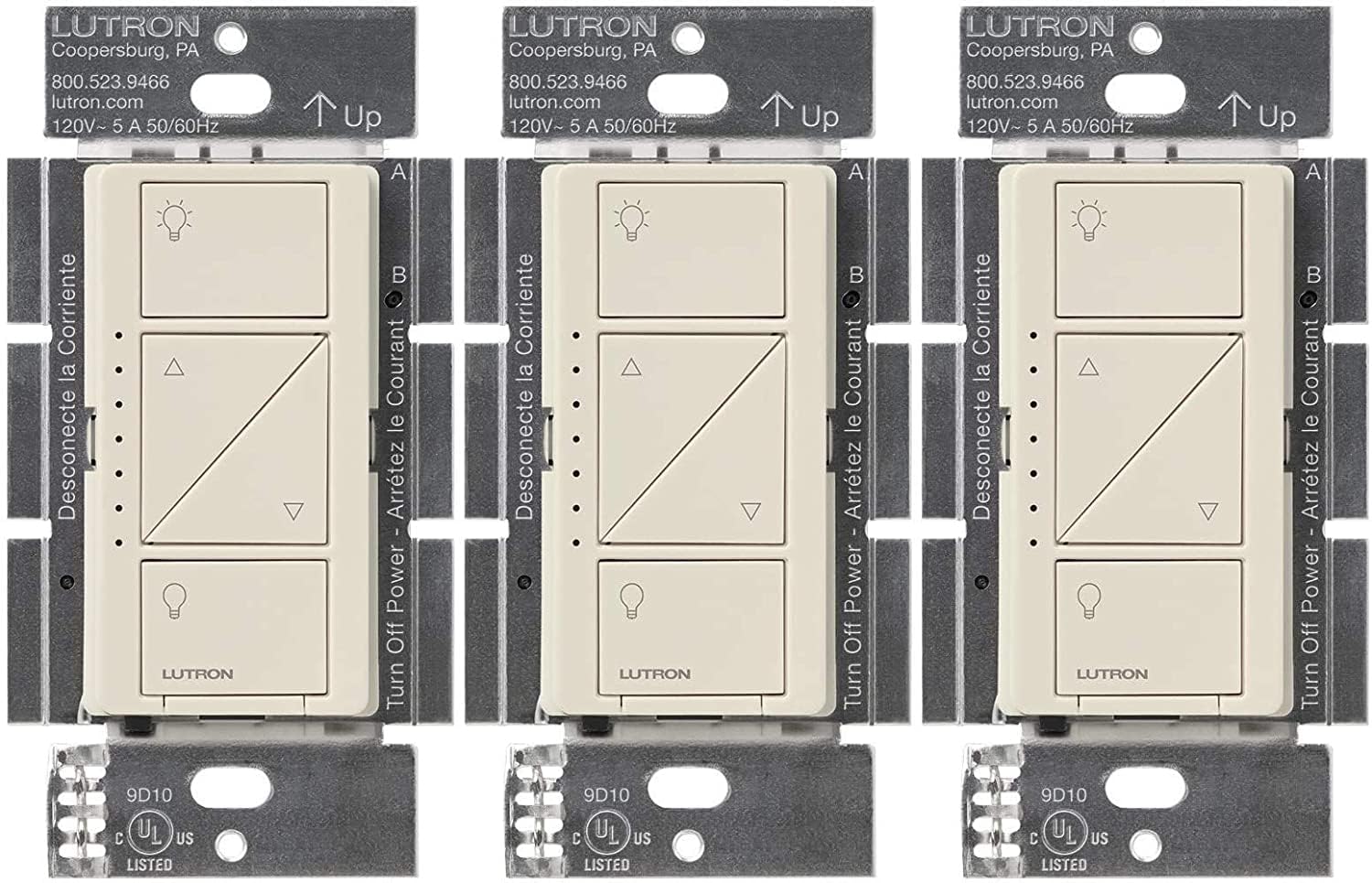 Lutron Caseta front panel showing sleek switch and clear controls benefit quick identification