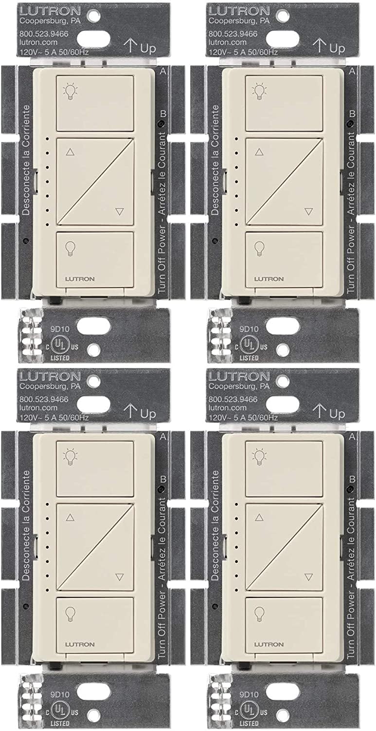 Lutron Caseta front view showing sleek dimmer switch and modern finish for clean aesthetics