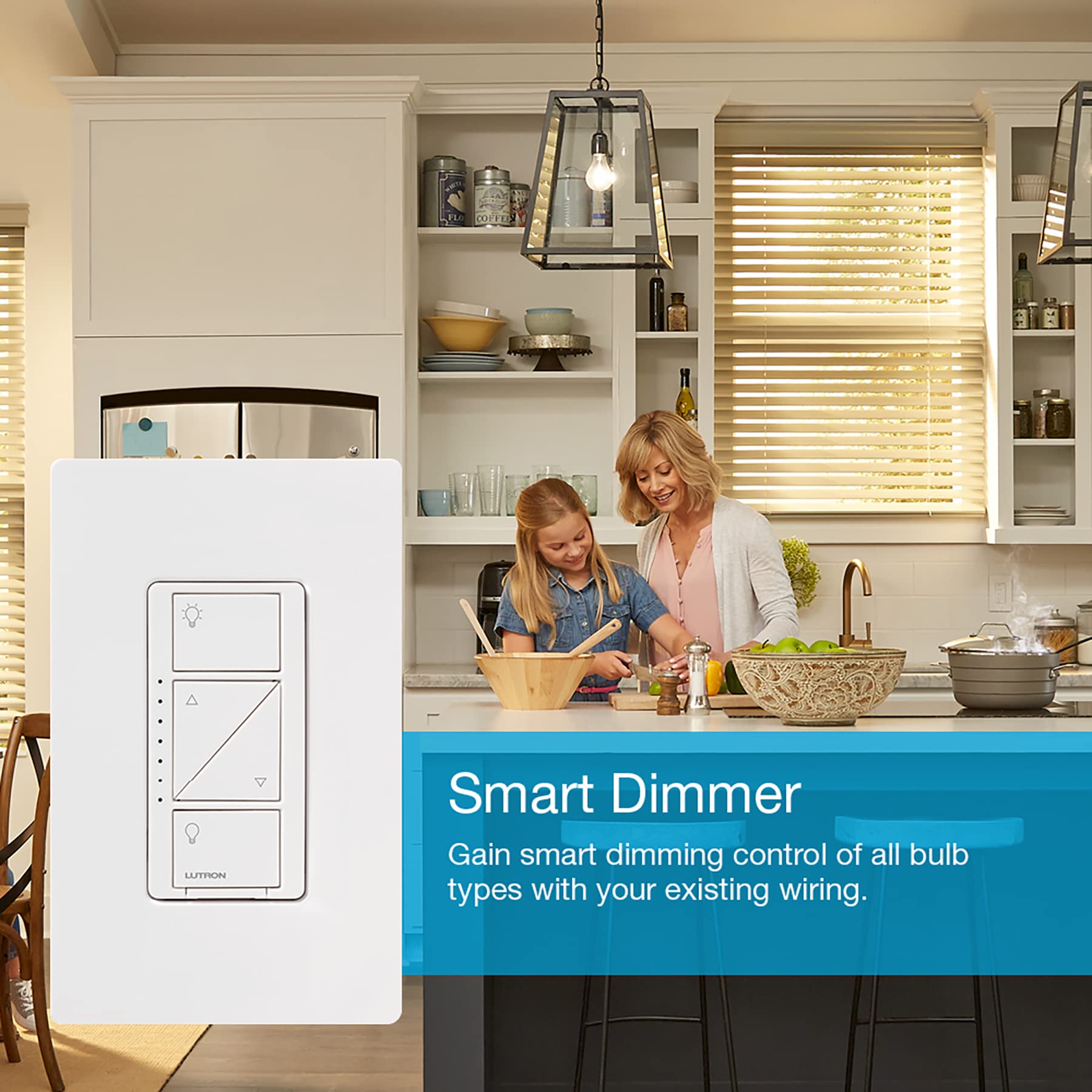 Lutron Caseta box contents showing included dimmers and easy setup benefit