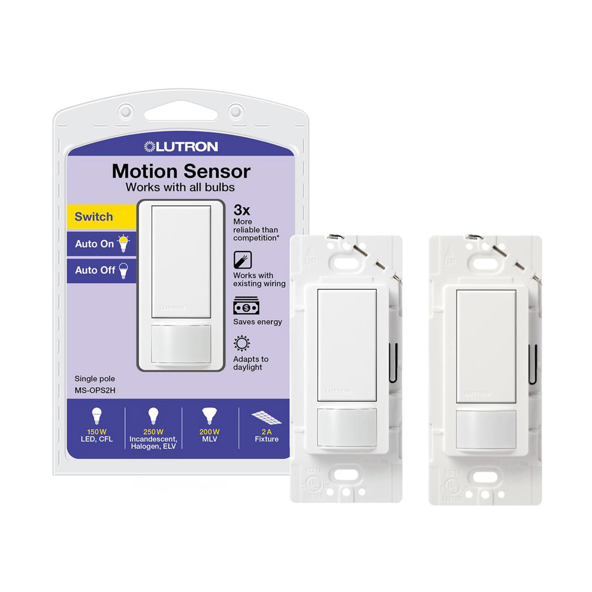 Lutron Maestro front view showing clean switch face and benefit of easy aesthetics