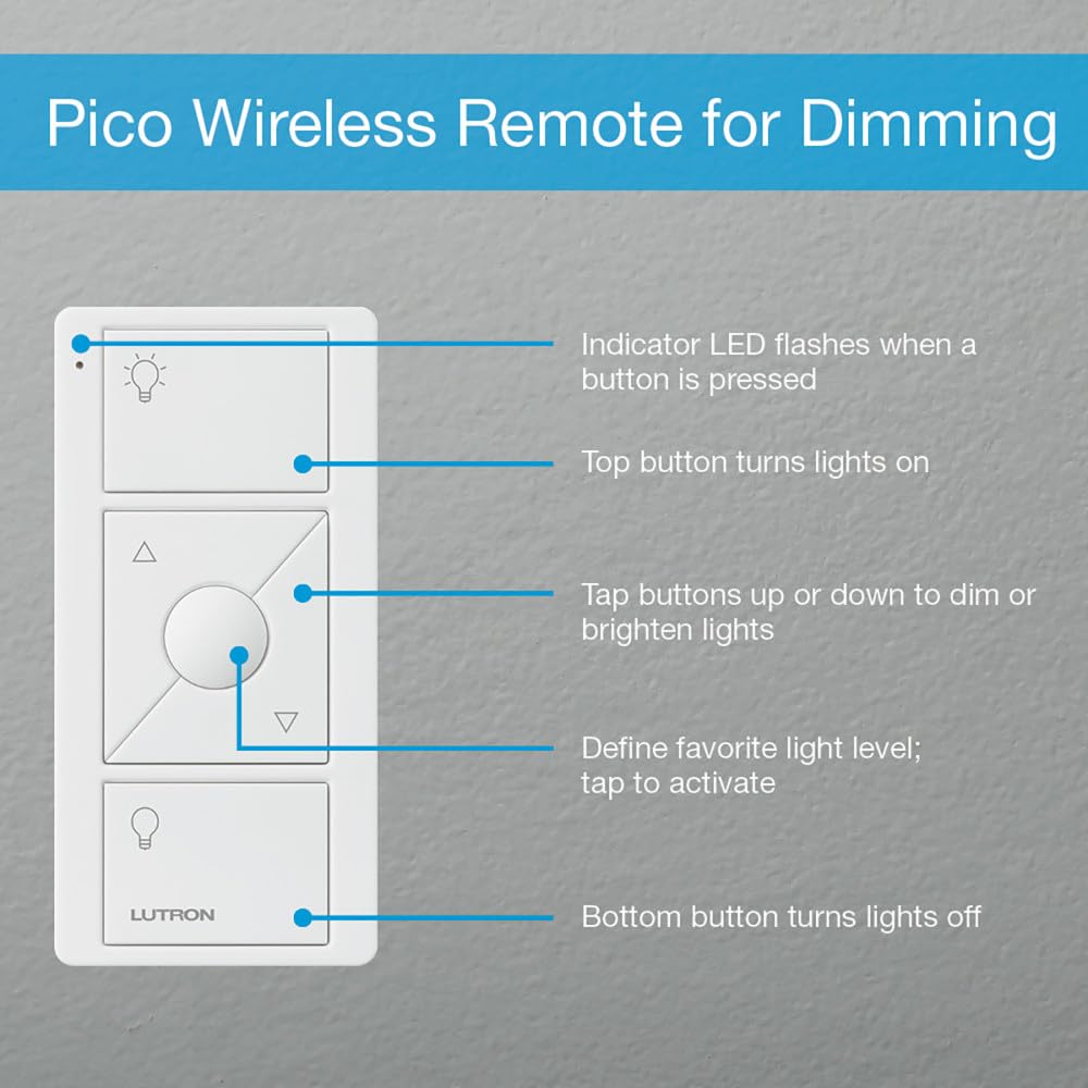 Lutron Pico held in hand showing compact size and effortless operation