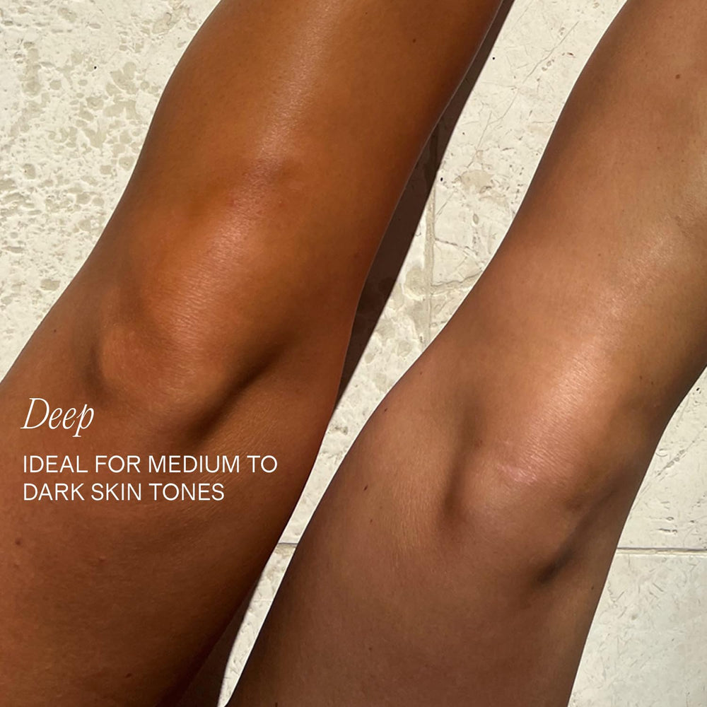 Lux Unfiltered before and after one week showing buildable deep tan