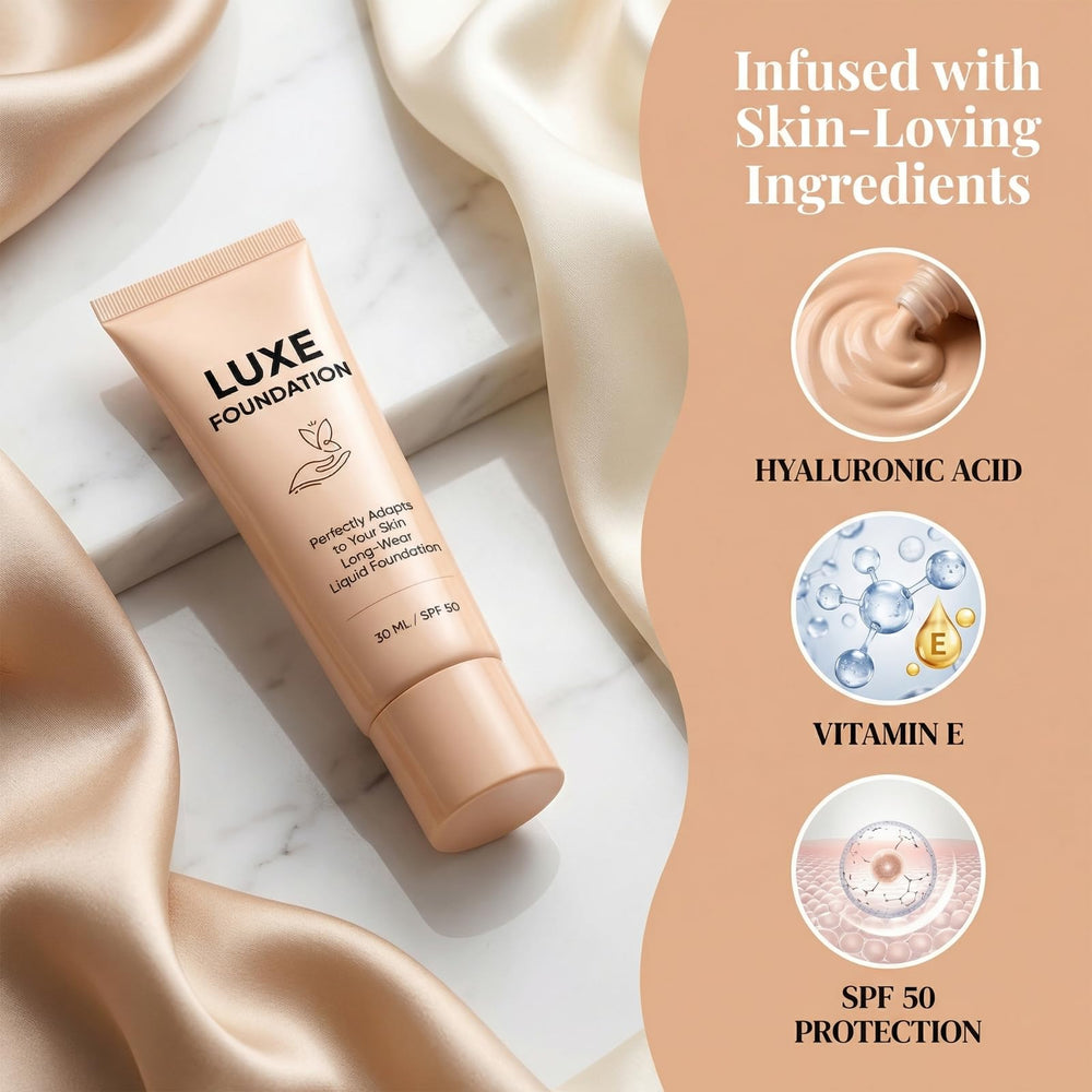 LUXE FOUNDATION applied with fingers demonstrating quick, even coverage benefit