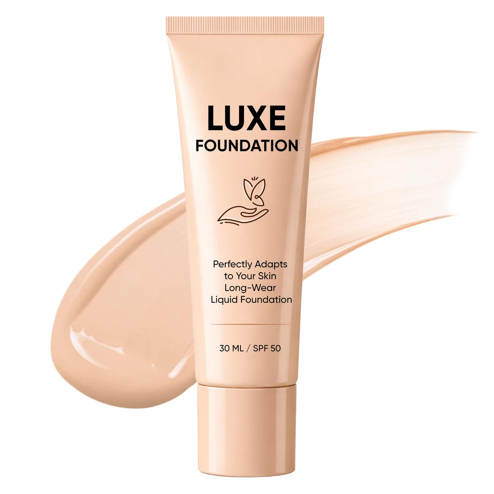 LUXE FOUNDATION front packaging showing bottle and branding for confident purchase