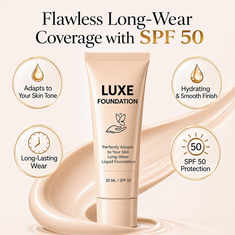 LUXE FOUNDATION texture close-up revealing microcapsules and smooth blendability