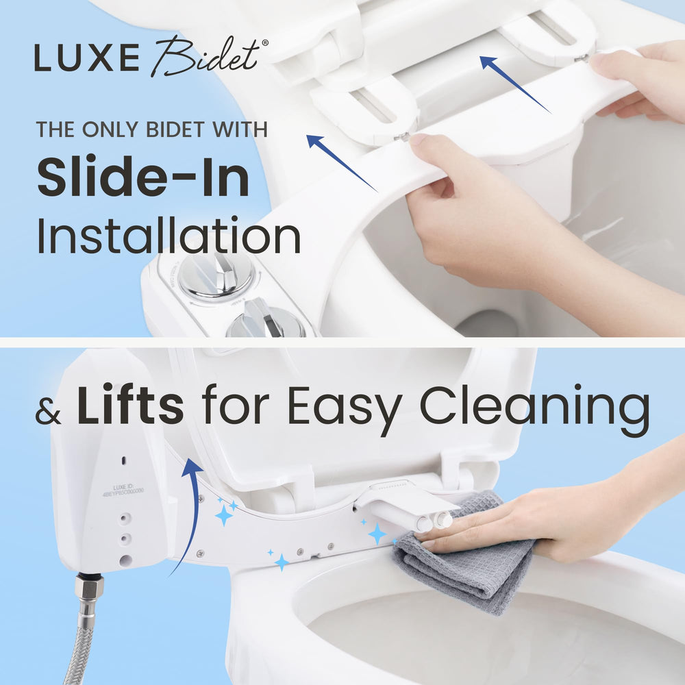 LUXE Bidet detail of dual nozzles showing separate rear and feminine wash benefit