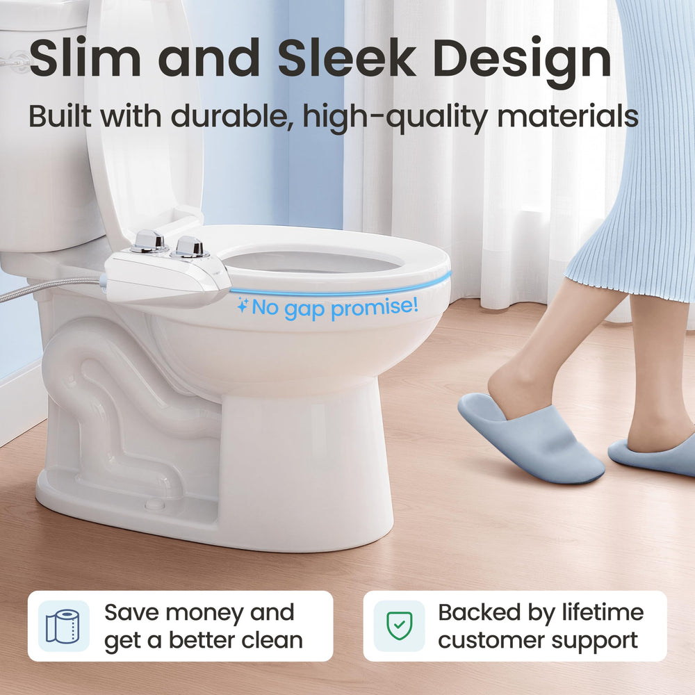 LUXE Bidet display of white chrome gold rose gold finishes showing decor matching benefit