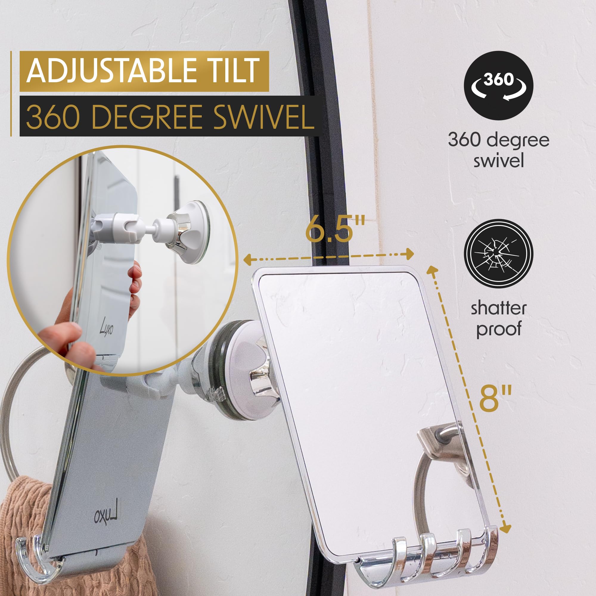 Luxo in-shower lifestyle view showing grooming convenience in steam