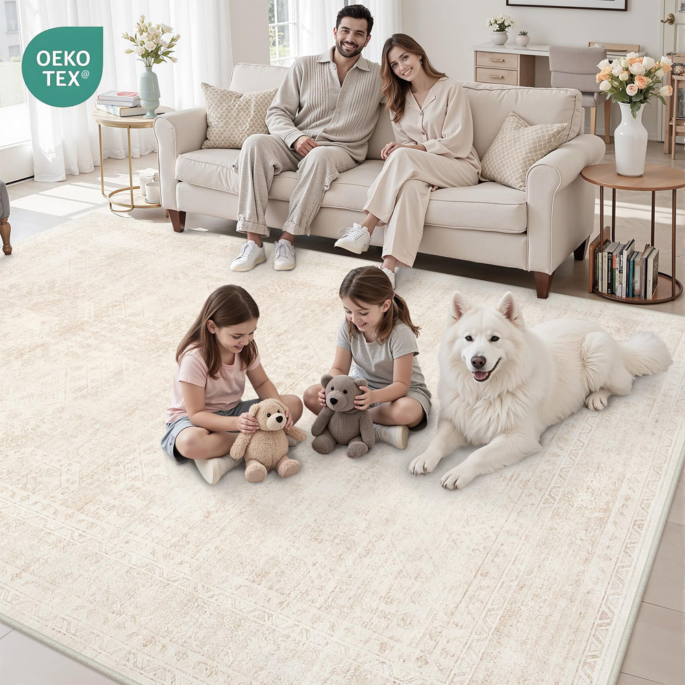 Luxturiy child playing on rug showing durable, family-safe surface