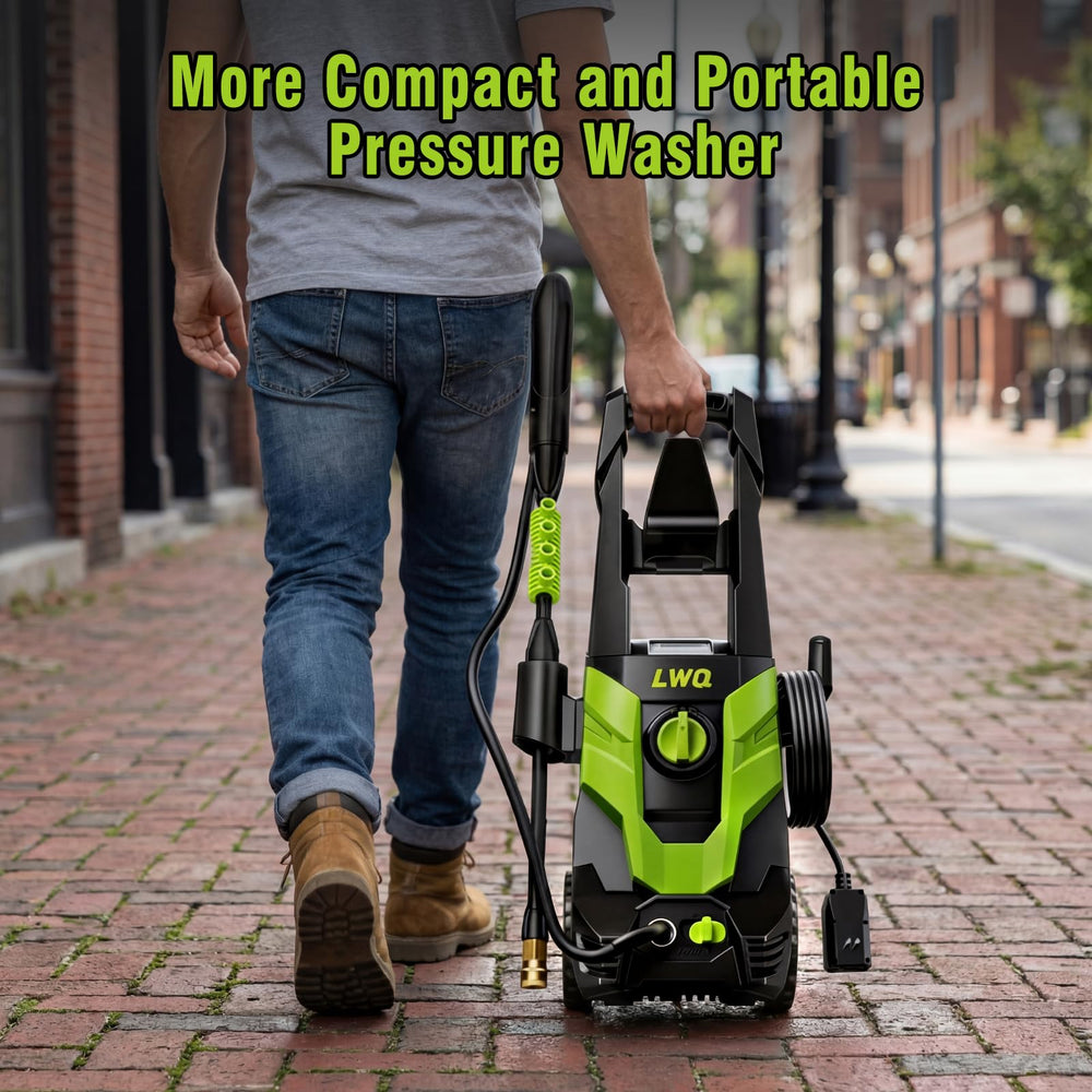 LWQ pressure washer anti-tip base view showing added stability when parked