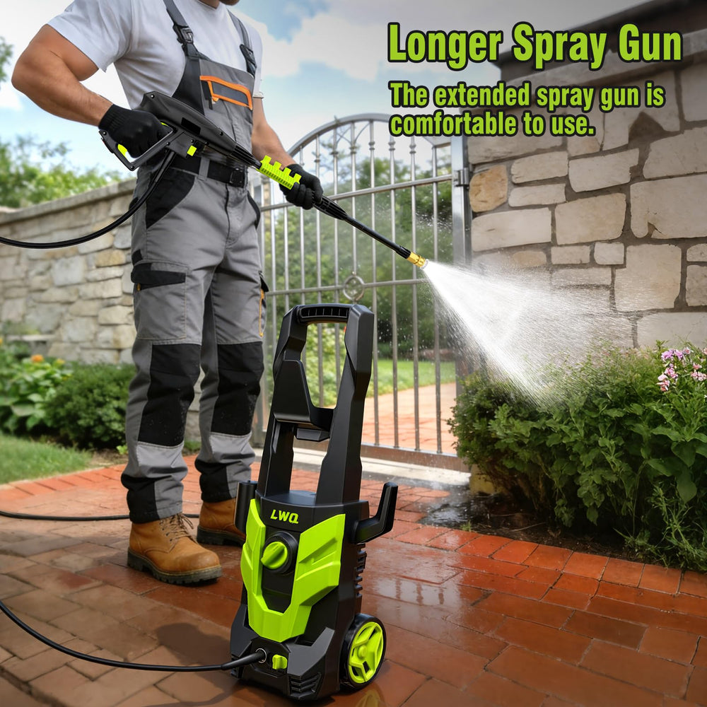 LWQ pressure washer in use washing car showing effective grime removal