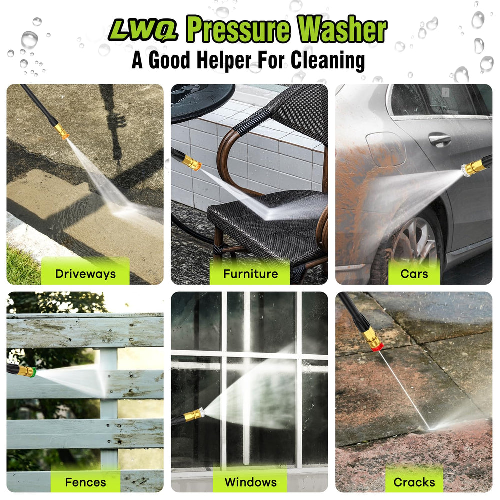 LWQ pressure washer rolling handle and wheels showing ease of transport around yard