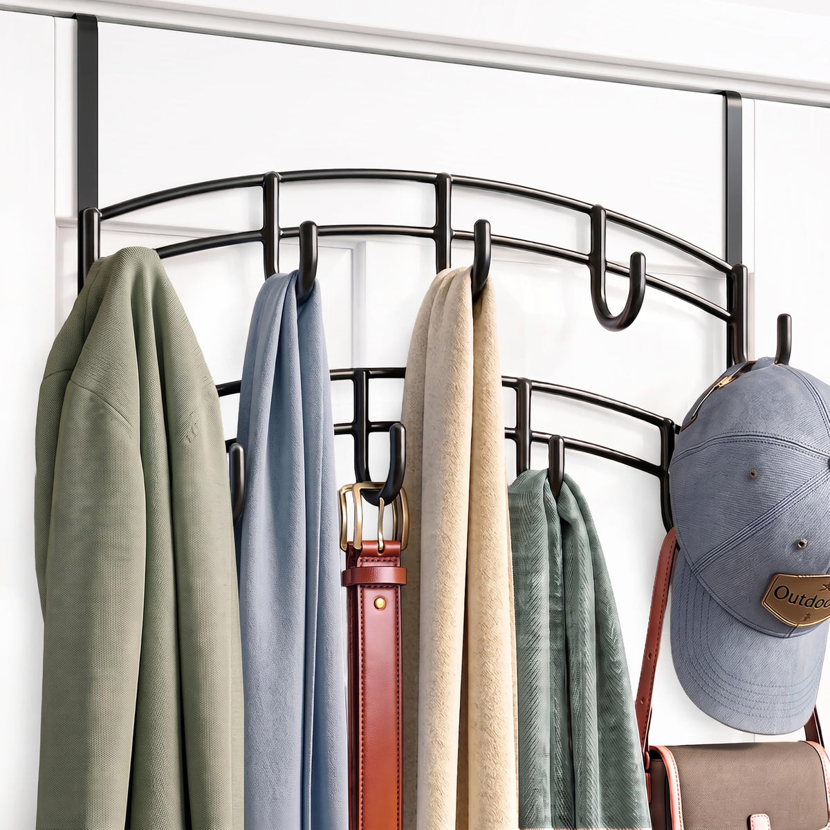 LYNK over the door 9-hook front view showing full capacity and neat organization