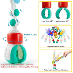 Lynncare installed on car seat handle for calming ride distraction