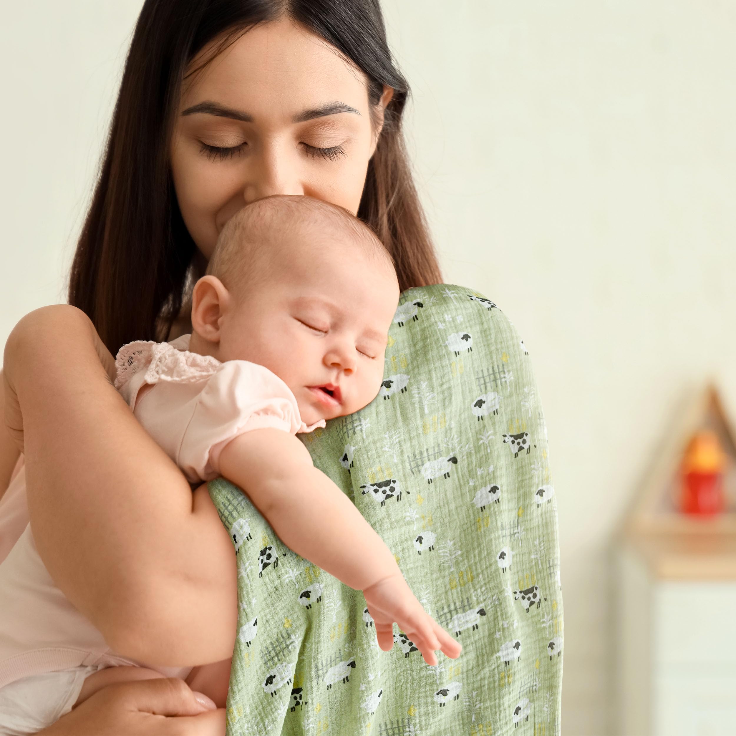 LYRICHOM BABY blanket wrapped around newborn demonstrating secure swaddling comfort