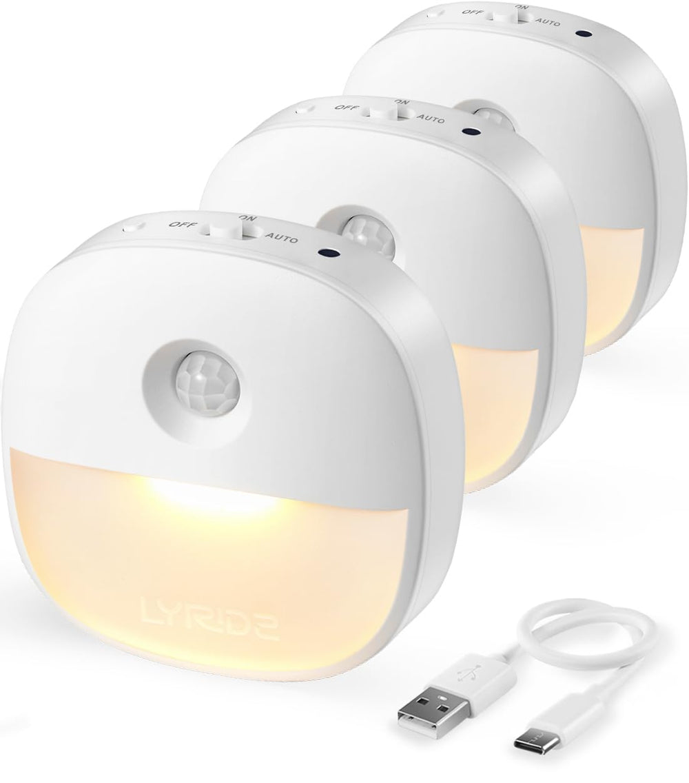 Lyridz front view of night light showing warm glow and compact design benefit easy installation