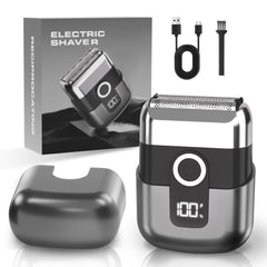 LYRSLF front view of mini foil shaver showing ergonomic body and power button for easy control