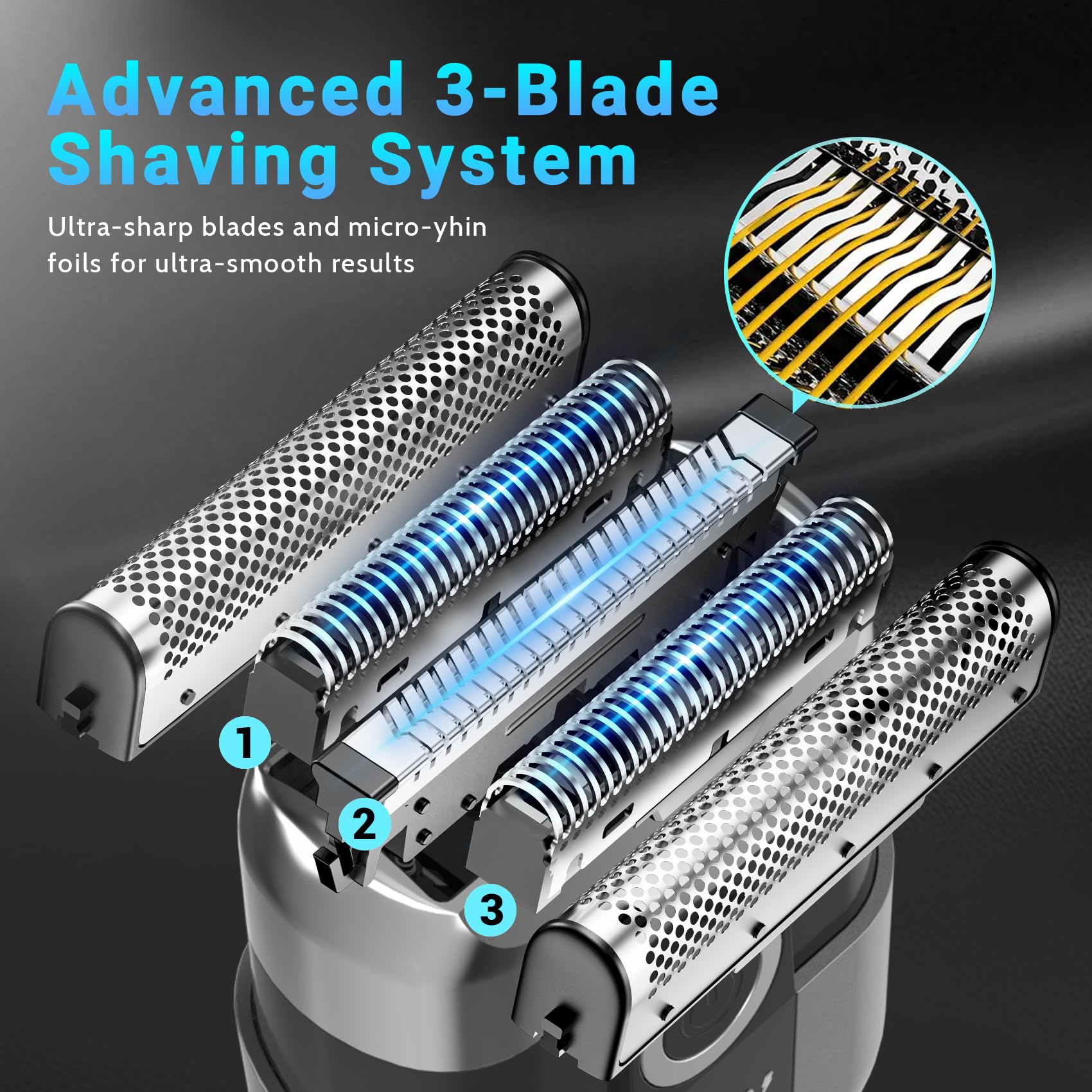 LYRSLF shaver held in hand to display compact travel size and easy portability