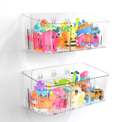 Lysam front view of two large bath toy baskets showing storage capacity and tidy look
