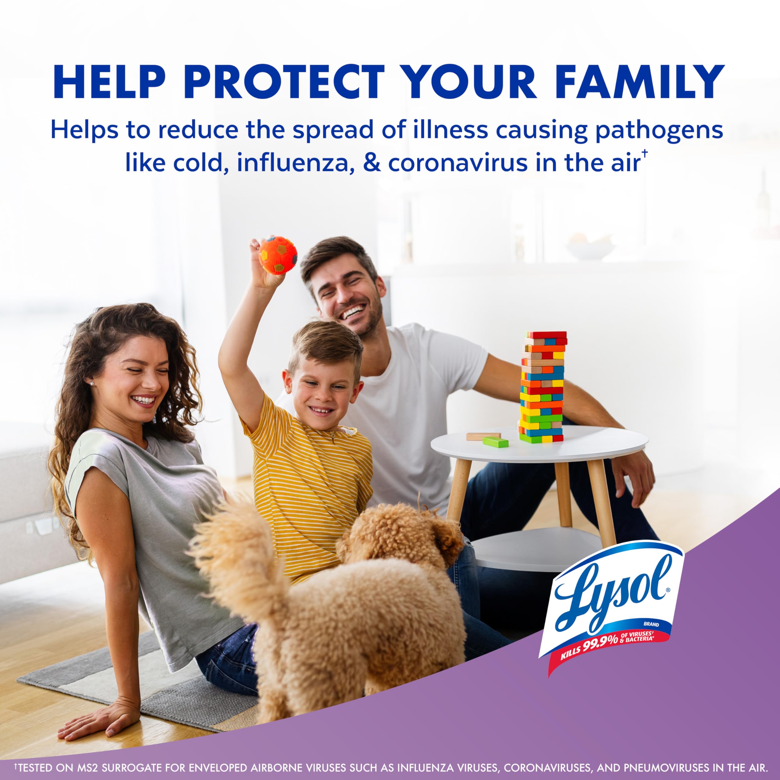 Lysol can beside hand for scale showing portable use and convenience