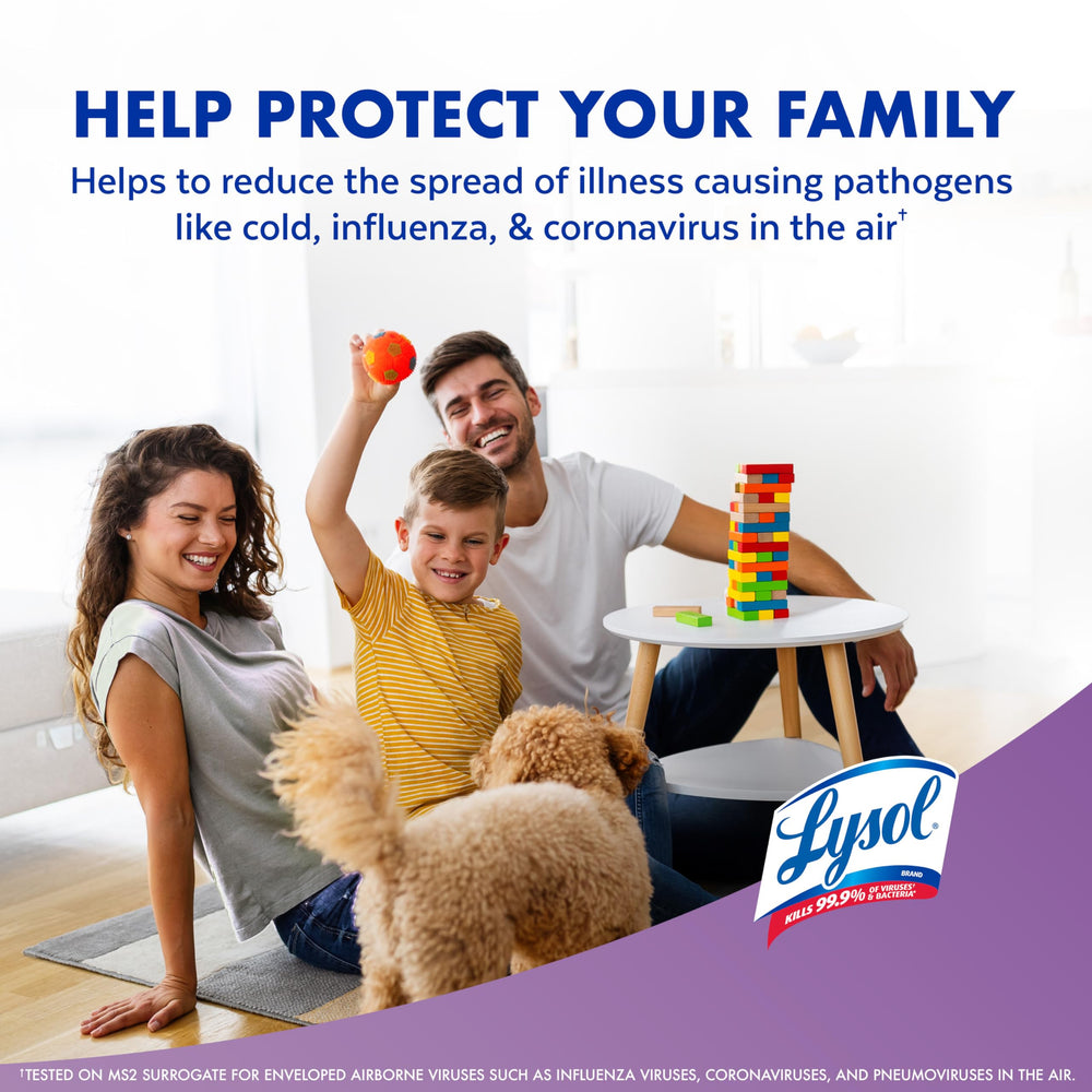 Lysol can beside hand for scale showing portable use and convenience