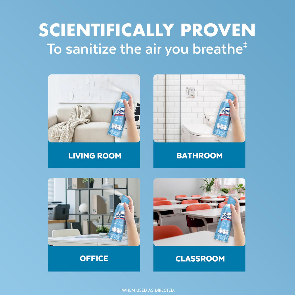 Lysol spray dispersing into room air showing quick odor reduction